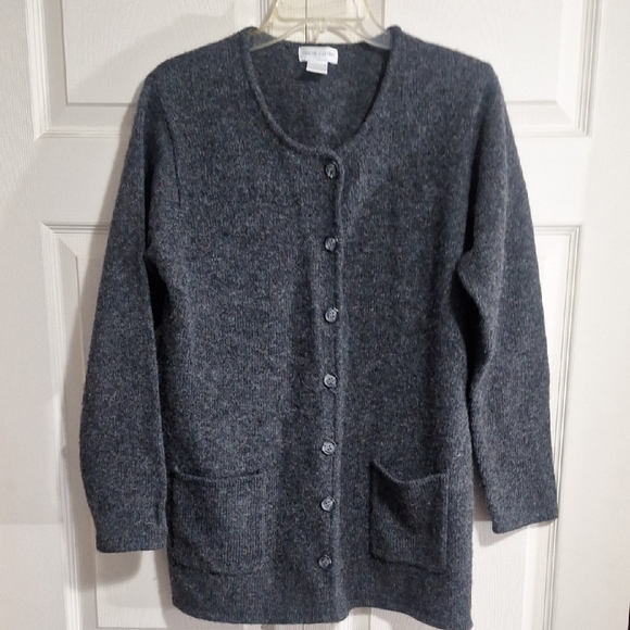 Pierre Cardin Sweaters - Vintage Pierre Cardin Women's Cardigan Sweater - M - Charcoal Gray